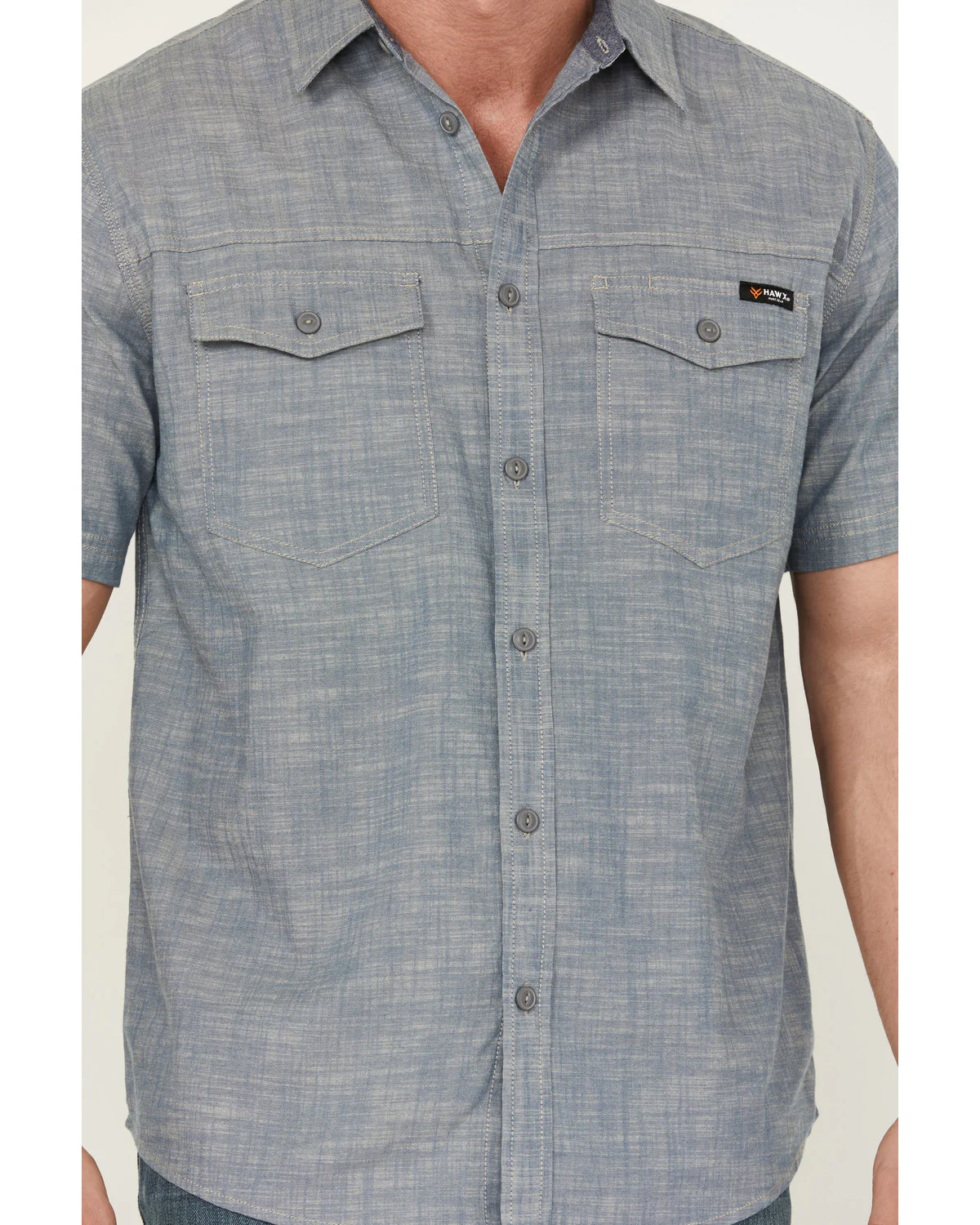 Men's Chambray Short Sleeve Button-Down Stretch Work Shirt - Tall - Image 3
