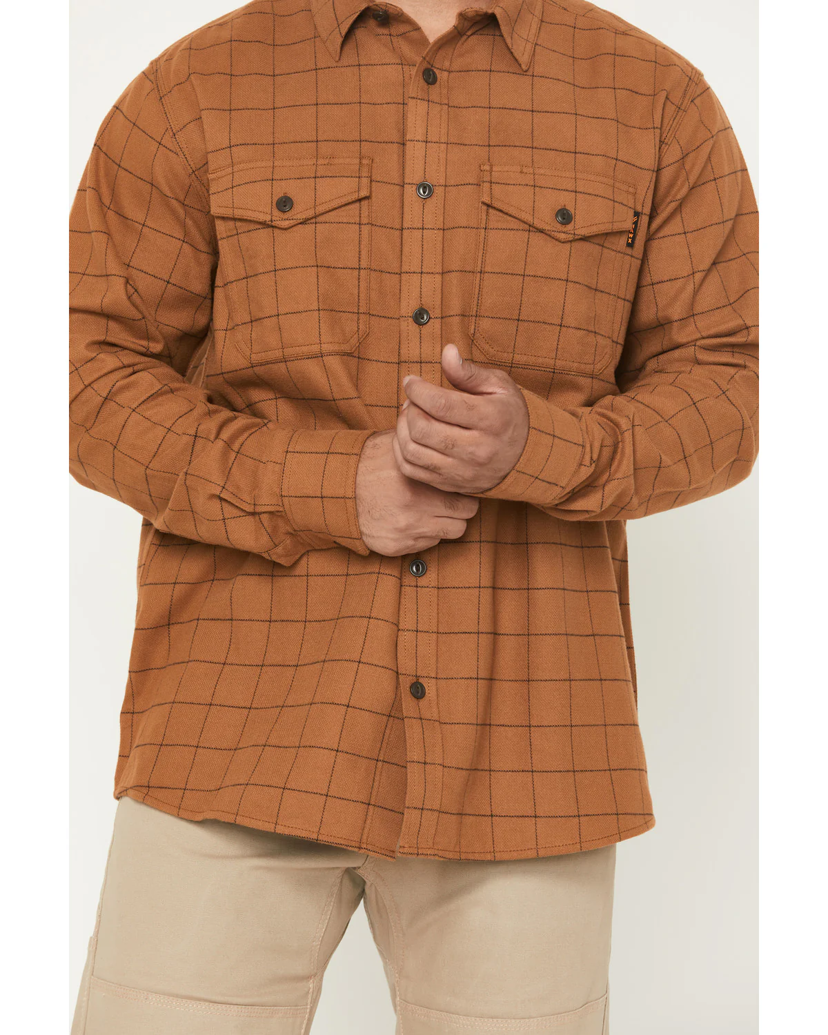 Men's Grid Plaid Print Long Sleeve Button-Down Flannel Shirt - Image 3
